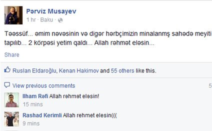 Həlak olan hərbçimizin qohumu: 
