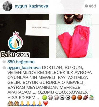 “Bakı 2015”in məşəlini bu gün Aygün Kazımova daşıyacaq