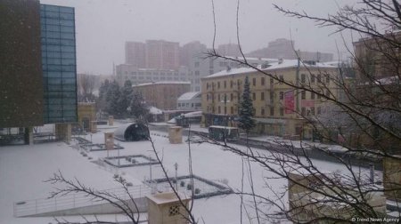 Bakıda Yeni ilin ilk günü qar yağdı