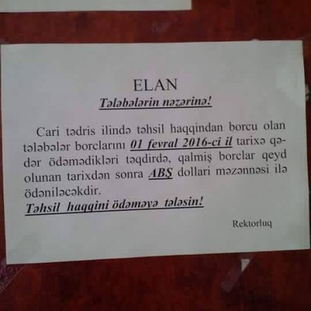 Universitet nazirliyə qarşı: Ödəniş fevraldan dollarla alınacaq