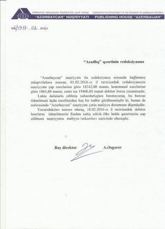 “Azadlıq” qəzetinə xəbərdarlıq edildi