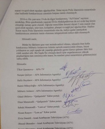 Jurnalistlər Ramil Usubova müraciət etdilər
