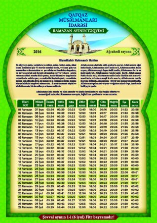 Bu ilin Ramazan təqvimi açıqlandı