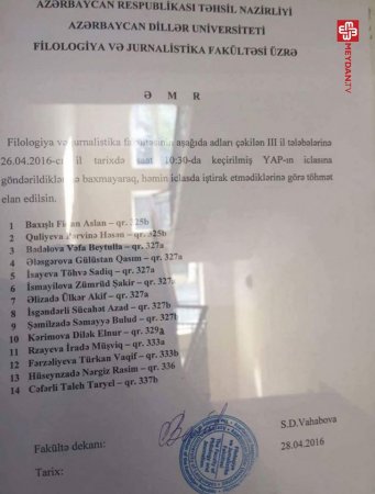 YAP-ın iclasına görə tələbələrə töhmət verildi
