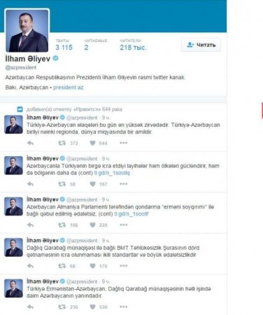 İlham Əliyevin Twitter-dəki son mesajları