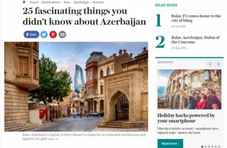 Britaniyanın “Telegraph” qəzeti Azərbaycanın turizm potensialı haqqında yazır