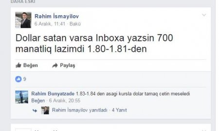 “Facebook”da dolların “qara bazar”ı yaradıldı