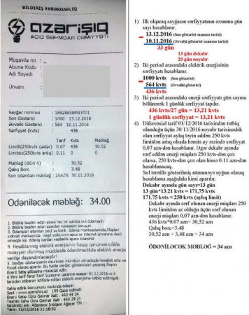 Elektrik enerjisinə görə yeni tarifin hesablanma qaydası
