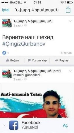 Şəhidimizin şəkili ermənilərin profilində