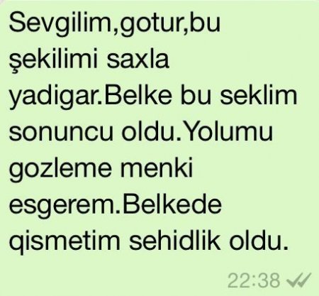 Şəhidimizin cibindən çıxan şeir hamını duyğulandırdı