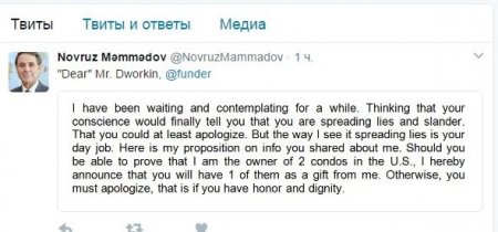 Novruz Məmmədov: “Skott Dvorkin, sübut elə ki, mənim ABŞ-da iki mənzilim var”