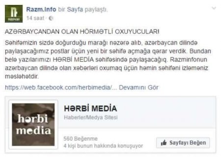 Ermənilər Azərbaycan dilində təxribat xarakterli xəbərlər yayırlar