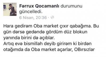 Facebookda "Oba" market gündəm oldu