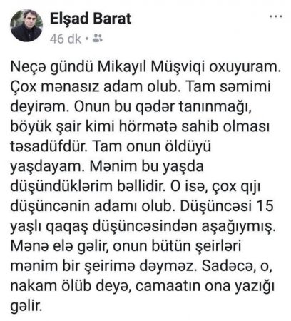 Elşad Barat Mikayıl Müşfiqi təhqir etdi