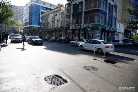 Həsən Əliyev küçəsinin bir hissəsi çökdü