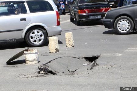 Bakıda yenə asfalt çökdü