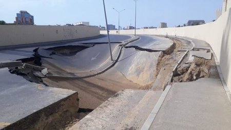 Çökmüş yolun altında ikimərtəbəli zirzəmi aşkarlanıb
