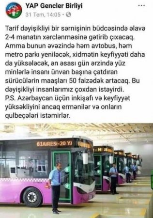 YAP: "Gedişhaqlarının artırılmasını insanlarımız çoxdan istəyirdi"